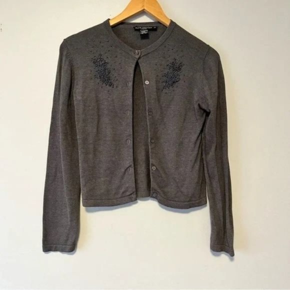 Club Monaco charcoal grey cardigan sweater in viscose knitted beaded embellished - Picture 1 of 8